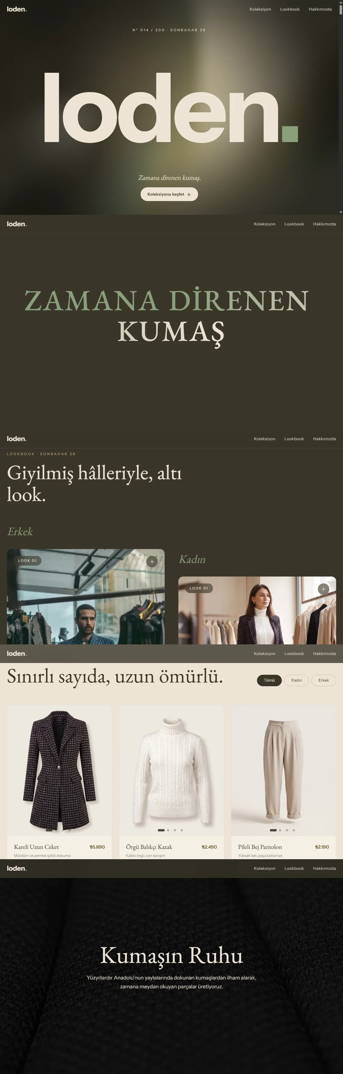Loden konsept sitesinin tam sayfa görünümü